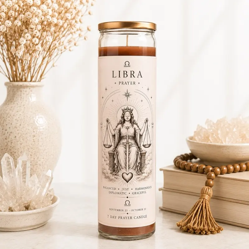 Libra Zodiac Prayer Candle 7 Day Spiritual Candle for Astrology Gift Meditation Manifestation Self Care Crystal Inspired Home Decor