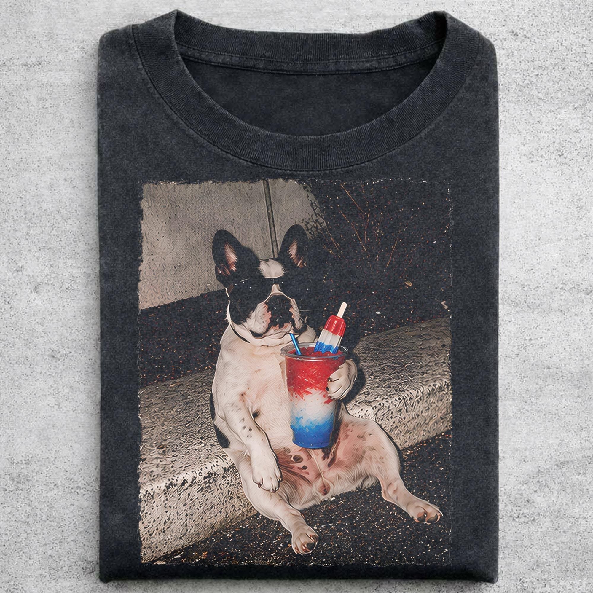 4th Of July French Bulldog Drinking Shirt, Patriotic Slushie Comfort Colors Tee, Funny American Meme Shirt, Red White Blue Dog Graphic Tee