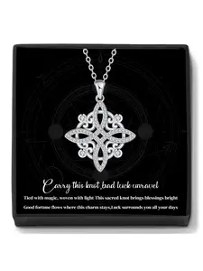 Witches Knot Wiccan Pendant Necklace With Blessed Message Card, Irish Jewelry Birthday Christmas Gifts for Women Wife Her, Charm Necklace