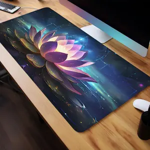 Lotus Flower Pattern Mouse Pad, Large Gaming Mouse Pad, Non-slip Rubber Base Stitched Edge Desk Pad for Laptop Desktop, Office Desk Accessories