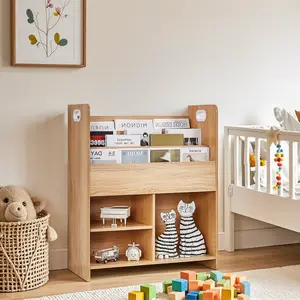 VECELO Book Shelf Organizer Wooden Kids Book Case Storage & Magazine Rack Easy-to-Reach Kids Bookshelf for Nursery, Bedroom, Playroom, Classroom