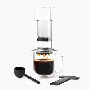 Clear Coffee Press - All-in-One French Press, Pour-Over & Espresso Style Manual Brewer, 2 Min Brew for Less Bitterness, More Flavor, Small Portable Coffee Maker, Travel & Camping