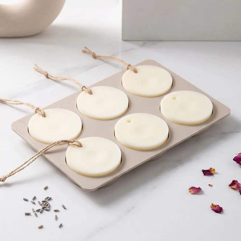 1pc Round Scented Wax Mold, 6-Hole Silicone Soap Mold, DIY Plaster Ornament Mosquito Repellent Wax Making Tool, Craft Supplies, Candle Mold