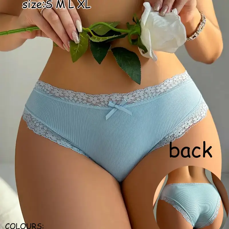 Women's Lace Trim Fitted Triangle Panties Set, Aprsea Fashion Underwear with Bow Design, Comfortable & Stylish for Everyday Wear, Daily Casual Elegant Panty Underwear, 7 Pieces Pack