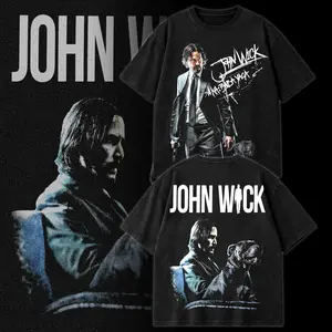 John Wick Vintage Washed Graphic T-Shirt, Keanu Reeves Action Movie Tee, Baba Yaga Assassin Streetwear Shirt, Retro Dark Aesthetic Film Graphic Tee, Oversized Unisex Cotton T-Shirt, John Wick Movie Fan Gift