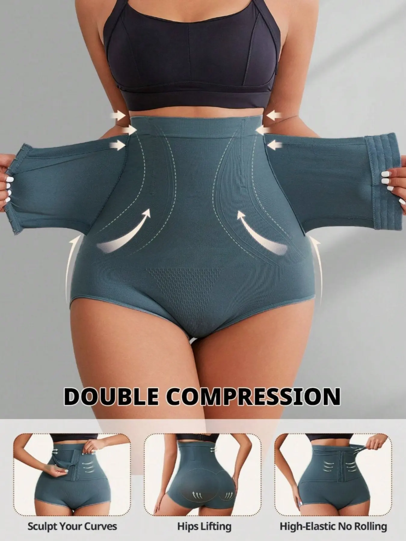 Women's High Waist Double Compression Shapewear Shorts, Body Sculpting Compression, Tummy Control Butt Lifting Shaper, Comfort Breathable Body Shapewear, Highwaist Girdle Everyday Underwear