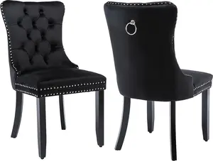 ODUSE-DAILY Black Velvet Dining Chairs Set of 2, Kitchen & Dining Room Chairs, Sillas De Comedor, Nailheads Tufted, Velvet Upholstered, Solid Wood (Black, 2 Pcs)
