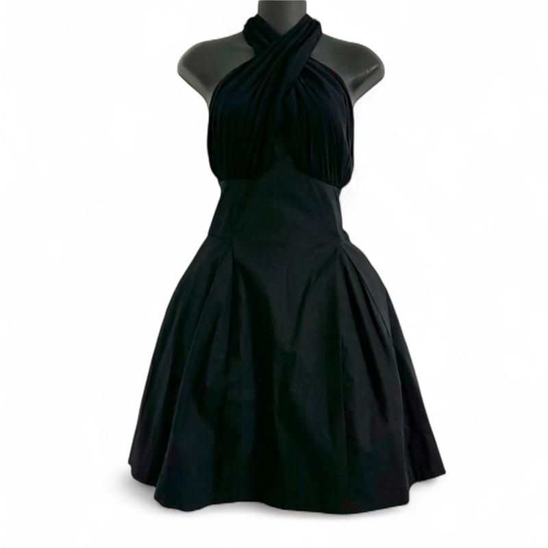 Anthropologie Maeve Medium Brand NEW with tags originally $158 black LBD twist Ruched halter smocked fit and flare mini dress night out wedding guest sorority party dress special  occasion