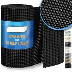 Drawer and Shelf Liner 12 in X 10 Ft Non-Adhesive Black PVC Material Thick Strong Grip for Kitchen Cabinets Desk Shelves Bathroom Drawers Cabinet Protection Easy to Trim & Clean Household Cleaning Tool - Sofa