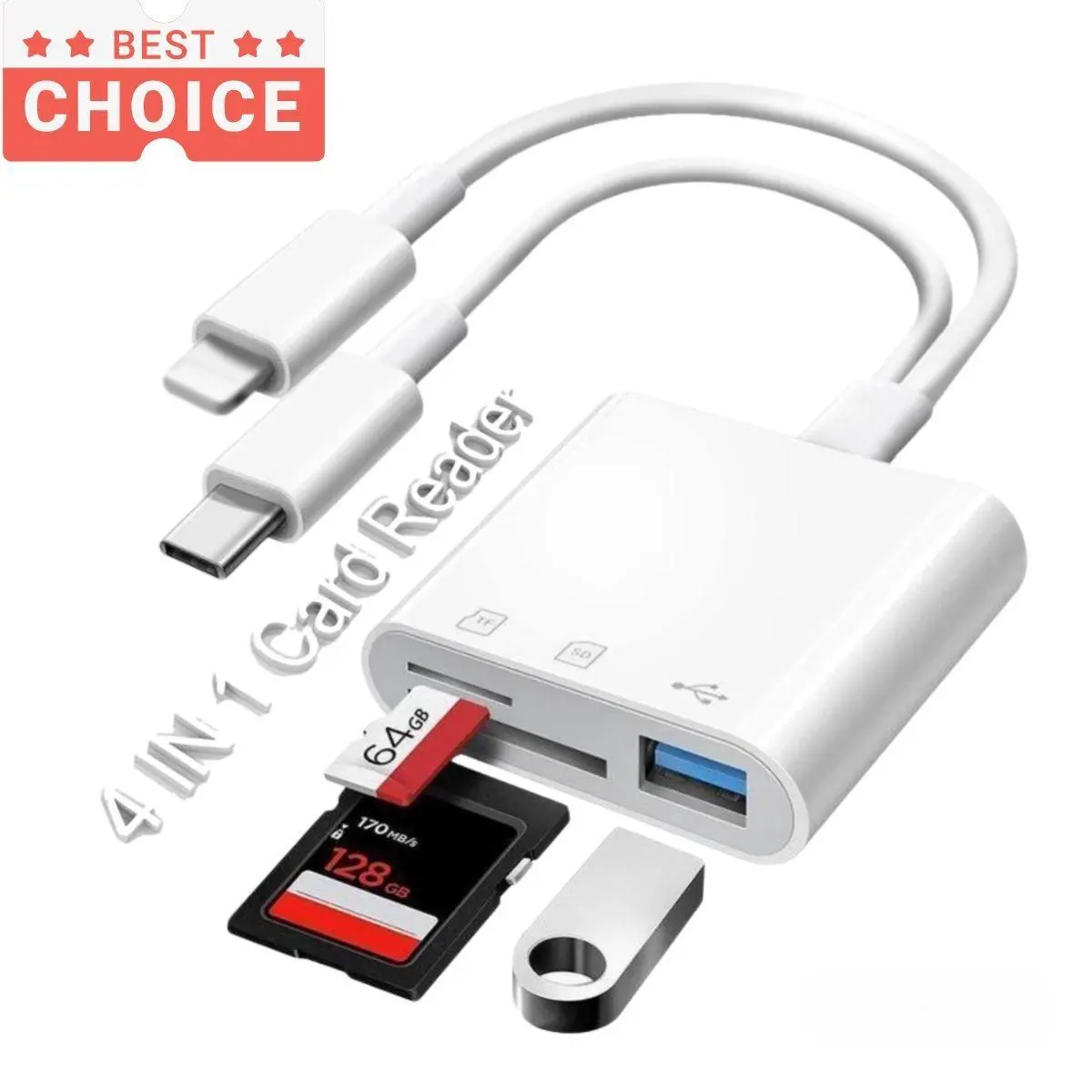 4 in 1 USB-C SD Card Reader, Fast Data Transfer Adapter for Home Office, Versatile Computer Memory Card Reader Compatible with iPhone, iPad, Laptop (2026 Model), Multi-Device Card Readers