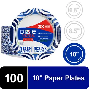 Dixie Ultra 10-Inch Heavy Duty Disposable Paper Plates 100 Count | Soak-Proof Microwave Safe Dinner Plates