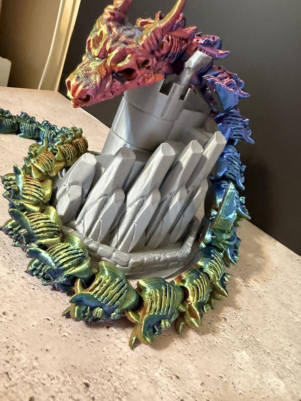 3D Printed Dragon Model Rainbow Holographic Articulated Design 25 Inches Long for Collections
