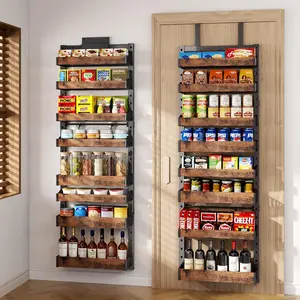 8-Tier Over The Door Pantry Organizer, Wall or Spice Rack, behind the door Shelves with Basket, Back of Door Organizer for Cabinet and Closet