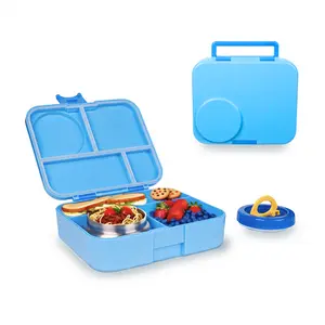 Bento Lunch Box with 8oz Soup Thermo, Leakproof Lunch Food Containers with 4 Compartment, Dishwasher&Microwave Safe,Thermo Insulated Hot Food Jar for School, Travel