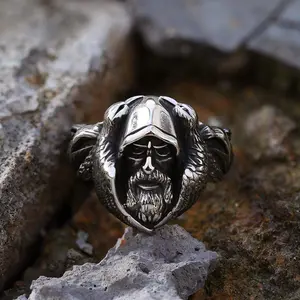GTHIC Mythology Odin Wolf Stainless Steel Viking Ring For Men Fashion Accessories Gift Daily Wear