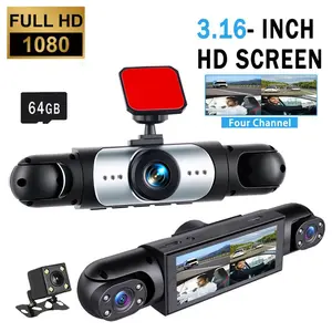 4 Channel Car Dash Cam 1080P Full HD with 64GB Memory Card 360° Coverage Night Vision 24/7 Parking Mode Front Rear Left Right Cameras, Dashboard Camera, Driving Camera