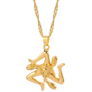 Sicilian Splendor Gold Pendant with Floral Design and Chain