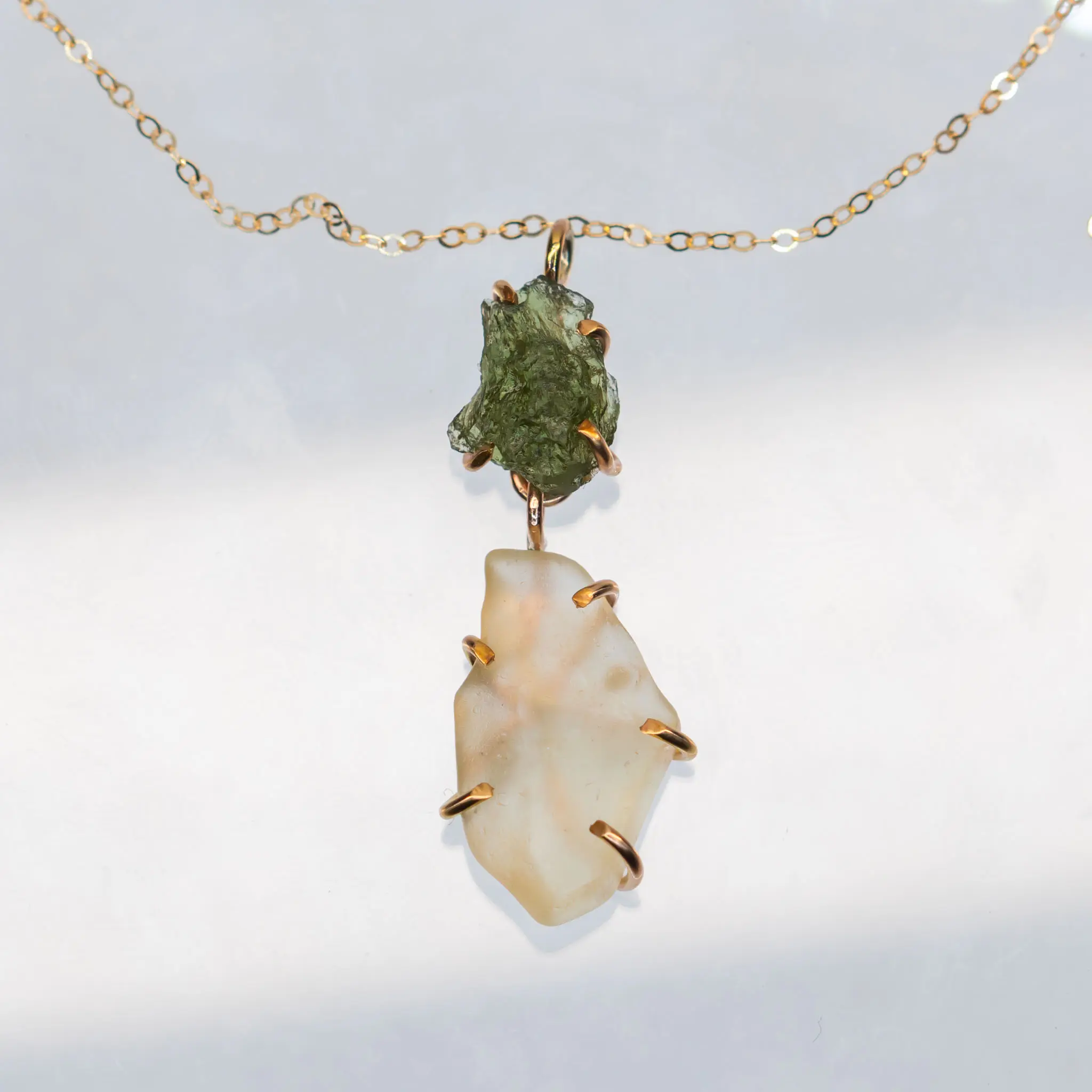 Moldavite with Libyan Desert Glass Handmade Pendant: 14k gold-filled or Sterling Silver | Egyptian LDG