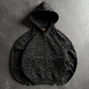 Zipper Hoodie Leopard Print Pattern Sweatshirt Streetwear Retro Dark Clean Fit Unisex Boxy apparel