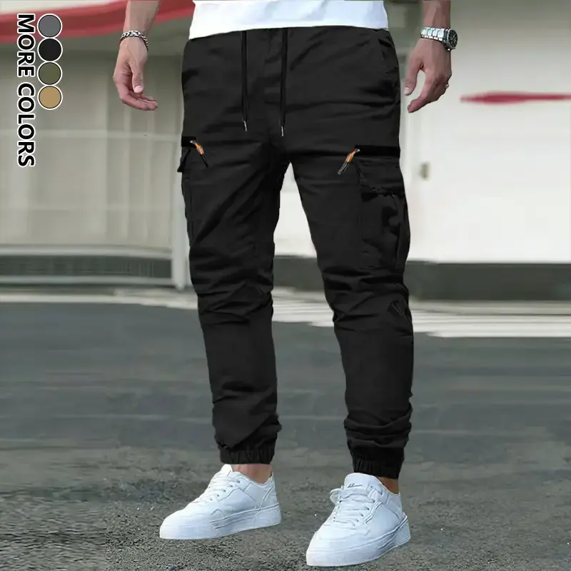 Men’s multi-color drawstring cargo pants, lightweight, wear-resistant casual jogger pants with an elastic waistband, suitable for street style, outdoor activities, and everyday commuting.