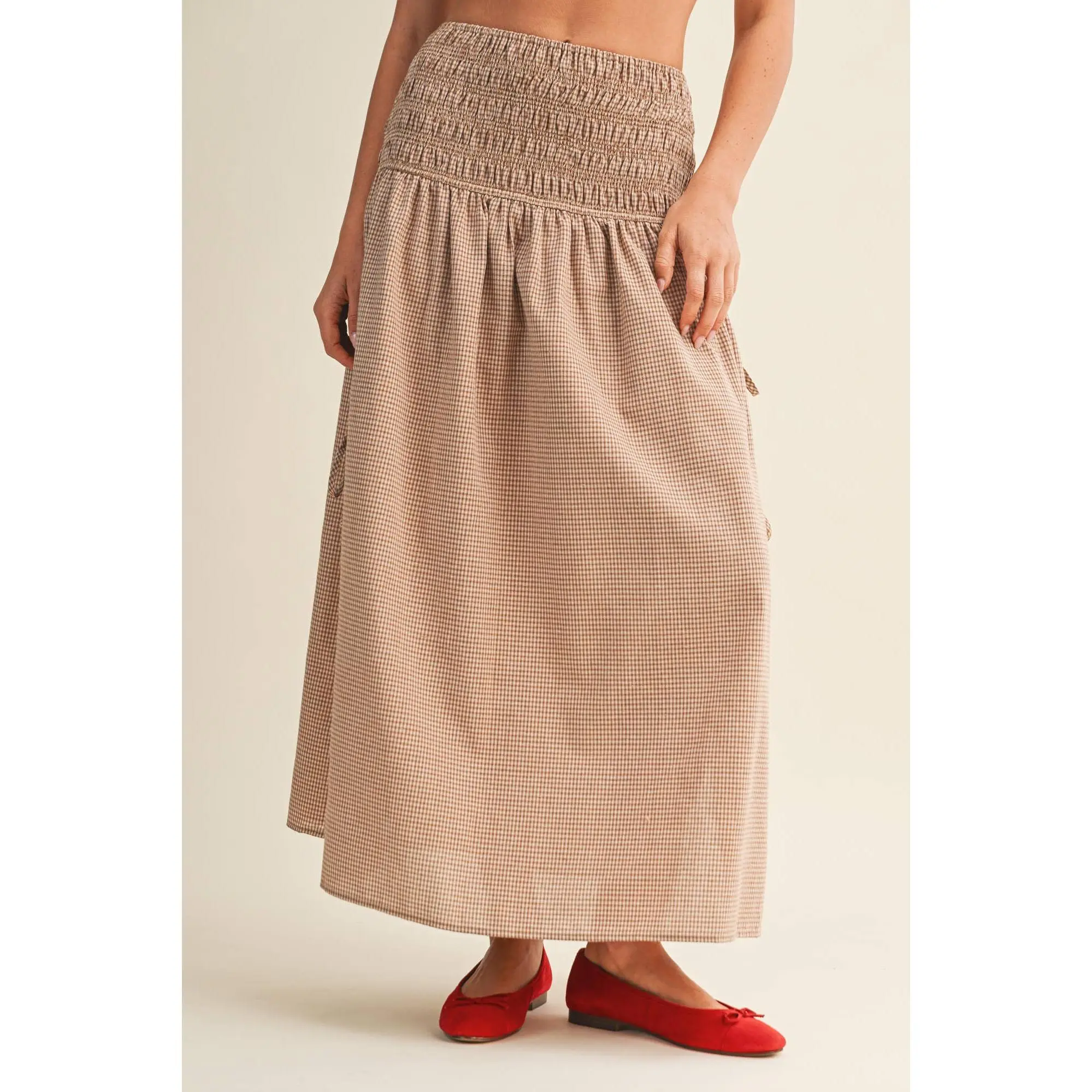 Shirred Waist Adjustable Side-Tie Skirt