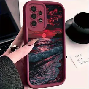 A sunset beach pattern phone case, TPU shockproof full protection case, suitable for Samsung S21/22/23/24/25/NOTE20 PLUS ULTRA FE A13/14/15/16/17/33/34/35/36/52/53/54, an ideal gift for friends and family, T396