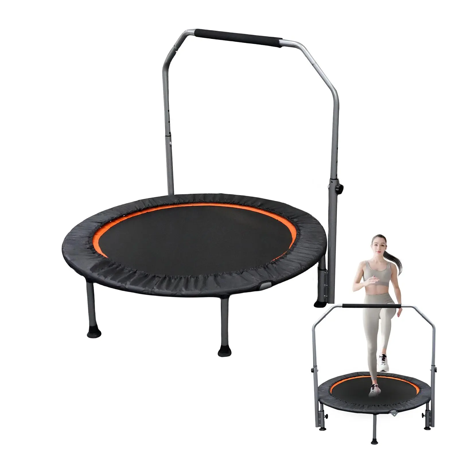 Foldable Fitness Rebounder Trampoline with Adjustable Handle