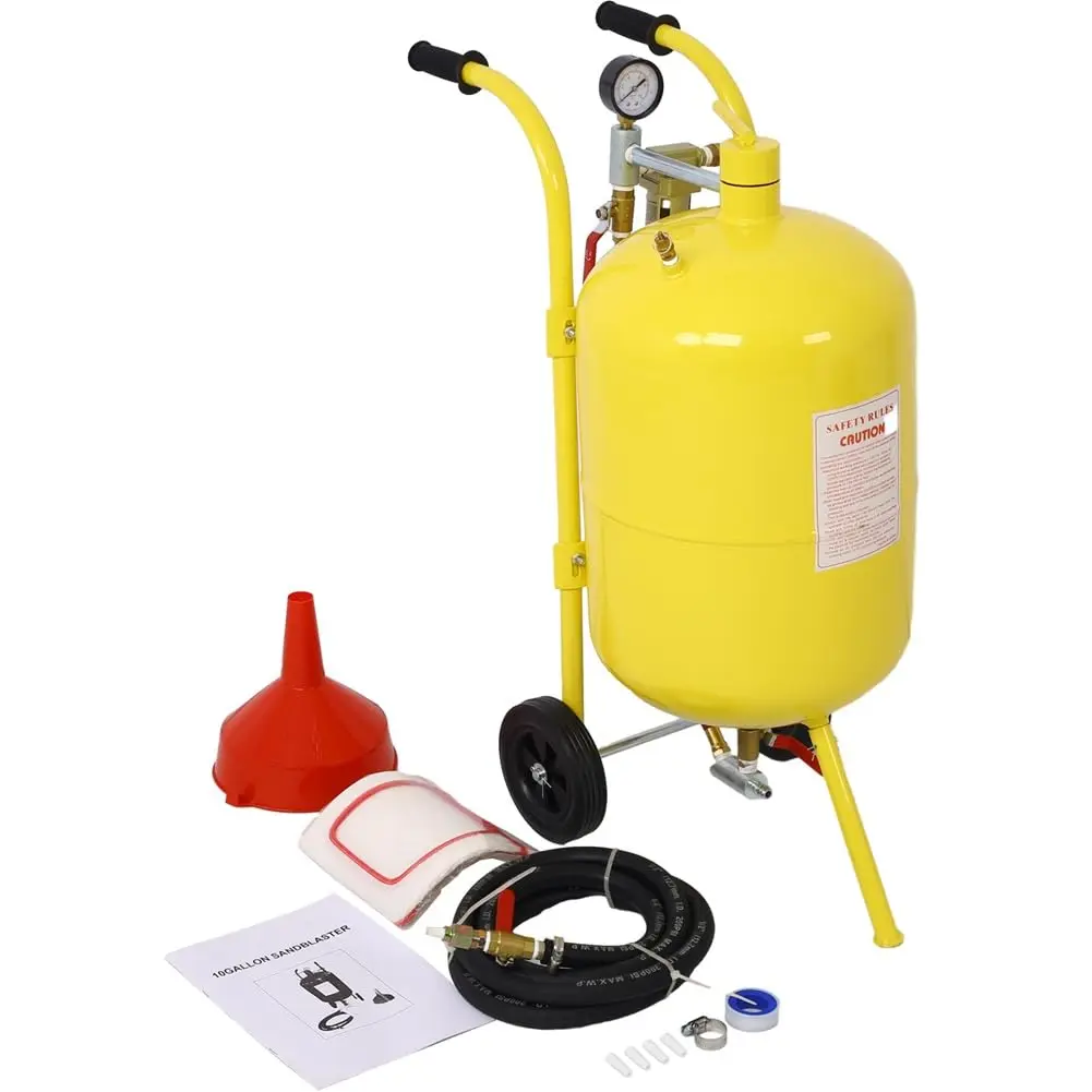 Garvee 10gal Portable Abrasive Blaster, Power Air Sandblasting Tool with 6" Rubber Wheels, 8.2ft Hose Kit, Gas Water Sep., 4 High-Performance Ceramic Nozzles for Surface Prep