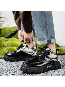 Men's Techwear Style Chunky Platform Derby Shoes | Glossy Patent Leather Finish, Non-Slip Track-Style Outsole, Streetwear Essential, Perfect Birthday Surprise for Him, Top Father's Day Gift