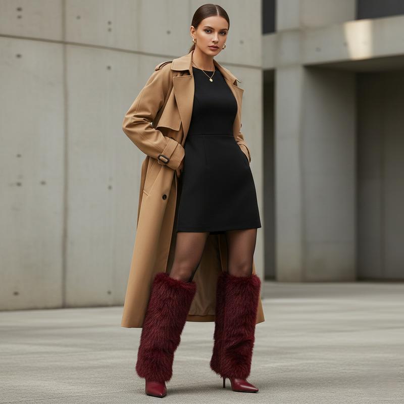 Womens Faux Fur Boots Winter Boots Knee High Boot Pointed Toe Stiletto High Heels Side Zipper Long Tall Wide Calf Pull On Comfy Christmas Party Elegant Nightclub Outdoor Fall Autumn Flurry Fuzzy Booties Fashion Shoes