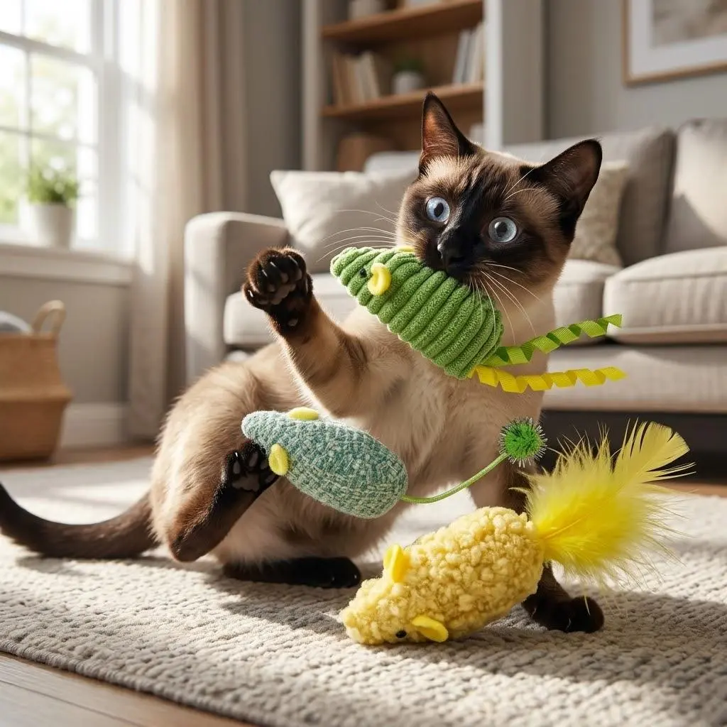 Plush Catnip Mouse Toy Set Interactive Sound-Making Chew Kicker Toy For Indoor Cats Kittens