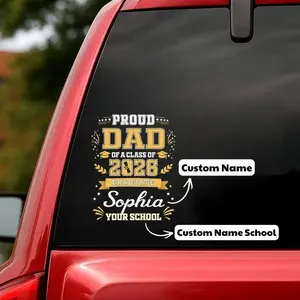 Personalized Proud Mom and Dad Car Decal Class of 2026, Custom New Graduate Name School Graduation Car Window Sticker Accessories, Father's Day Gift