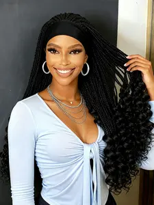 Women's Synthetic Box Braids Wig with Headband, Synthetic Braided Wig, Long Crochet Braids and Curly Ends, Comfortable Braids for Hair Weaving, All Seasons