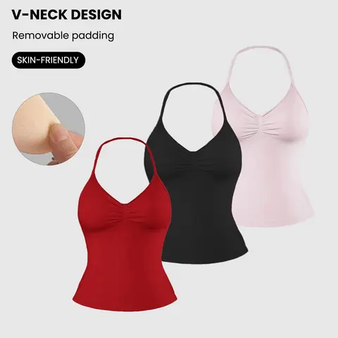 Women's 3-Piece Halter Tank Top Sleeveless Sports Vest, Shockproof High Elasticity, Gym Yoga Pilates Running Strapless Back Support, Yoga Workout Vest, Solid Sports Vest, Workout Tops
