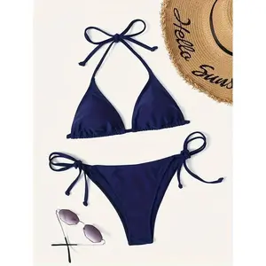 Swimwear Thong Bikini Set New Navy Blue Swimsuits Woman Bathing Suits Bikinis Triangle Bandage Female Beachwear