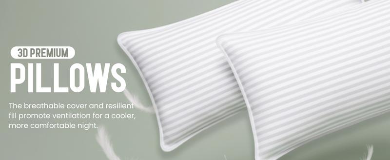 【New Year Deal】Utopia Bedding Premium Striped Bed Pillows for Back Stomach & Side Sleepers - Polycotton Soft Breathable Covers, No-Shift Construction, White, Pack of 2 - Polyester - Supportive Memory Foam
