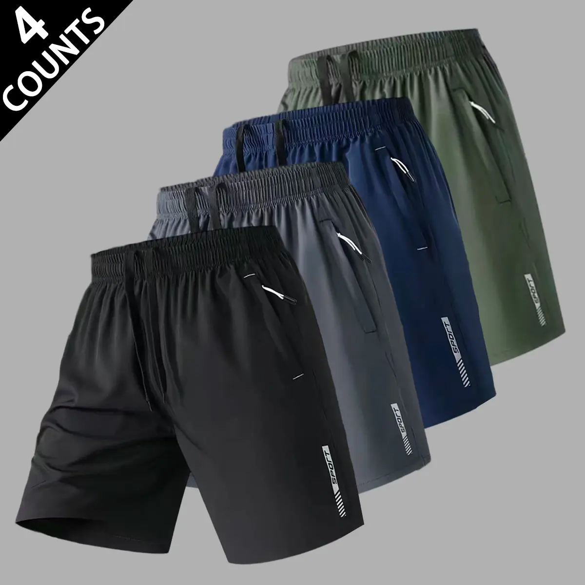 Men's Dual-Sport Half-Length Body-Fitting Lightweight Outdoor Multipack Shorts, Reflective High-Visibility Stripes, Stretch Fabric for Night Running & Safety Workouts, Half-Length Men's Shorts, Multipack Men's Shorts
