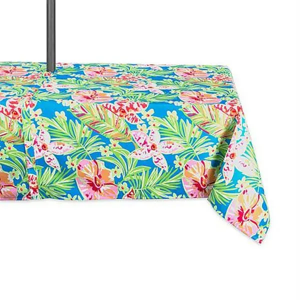Design Imports Summer Floral Outdoor Tablecloth w/Zipper - 60" x 84"