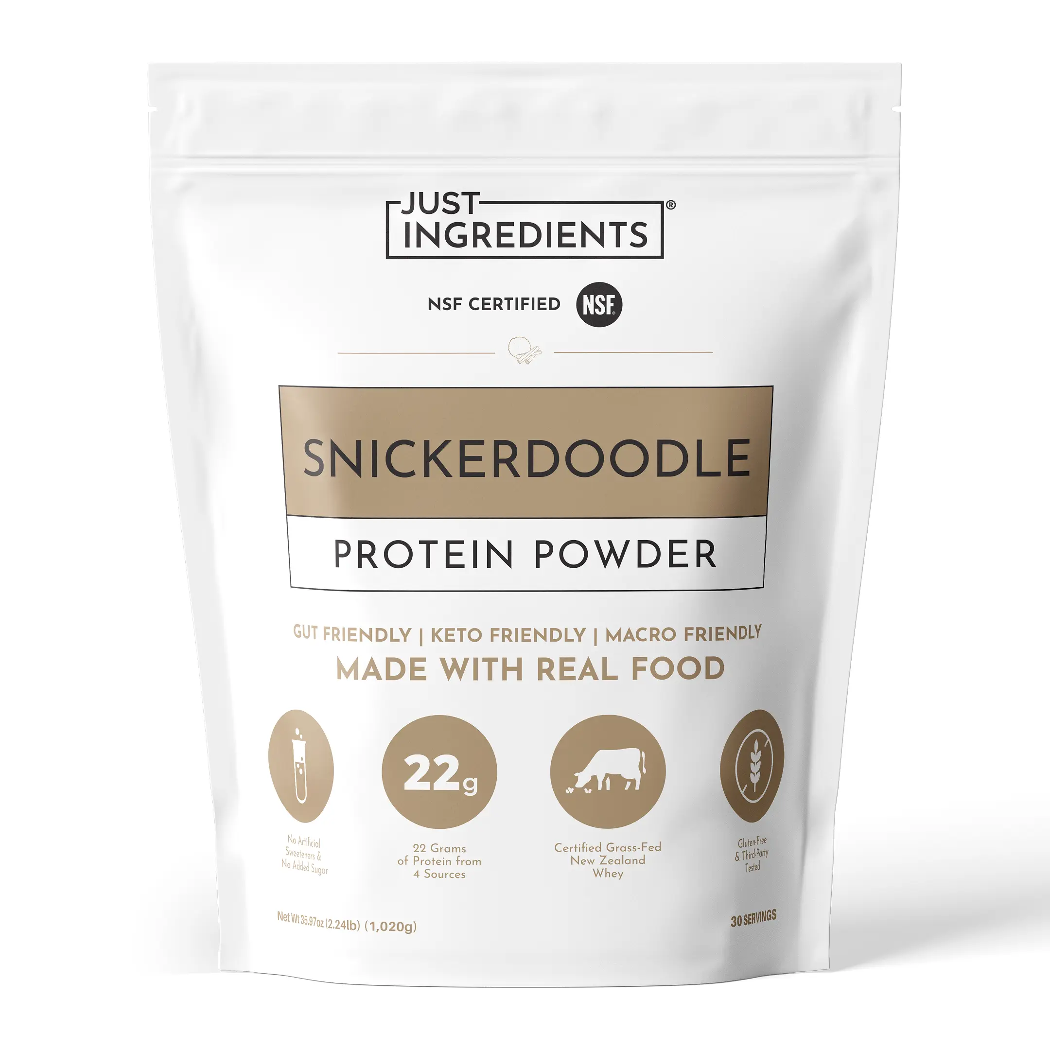 Just Ingredients Snickerdoodle Protein Powder - 30 Servings - Supports Muscle Recovery & Energy* - Grass-Fed Whey & Plant Proteins - 22g Protein Per Serving - Gluten-Free - Made with Real Food - No Added Sugar