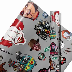 5 Pcs Horror Movie Wrapping Paper Horror Gift Wrap Art Paper Folded Flat Horror Movie Birthday Party Decorations DIY Crafts Gift Packing, 20 x 30 Inch