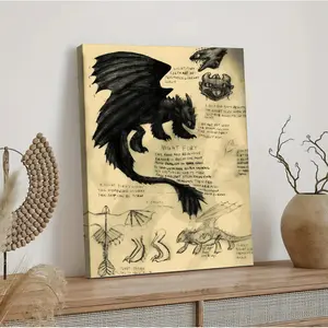 Vintage Dragon Fantasy Canvas Wall Art – Toothless Inspired Anime Movie Poster for Bedroom, Gaming Room & Fantasy Fans Decor letter print