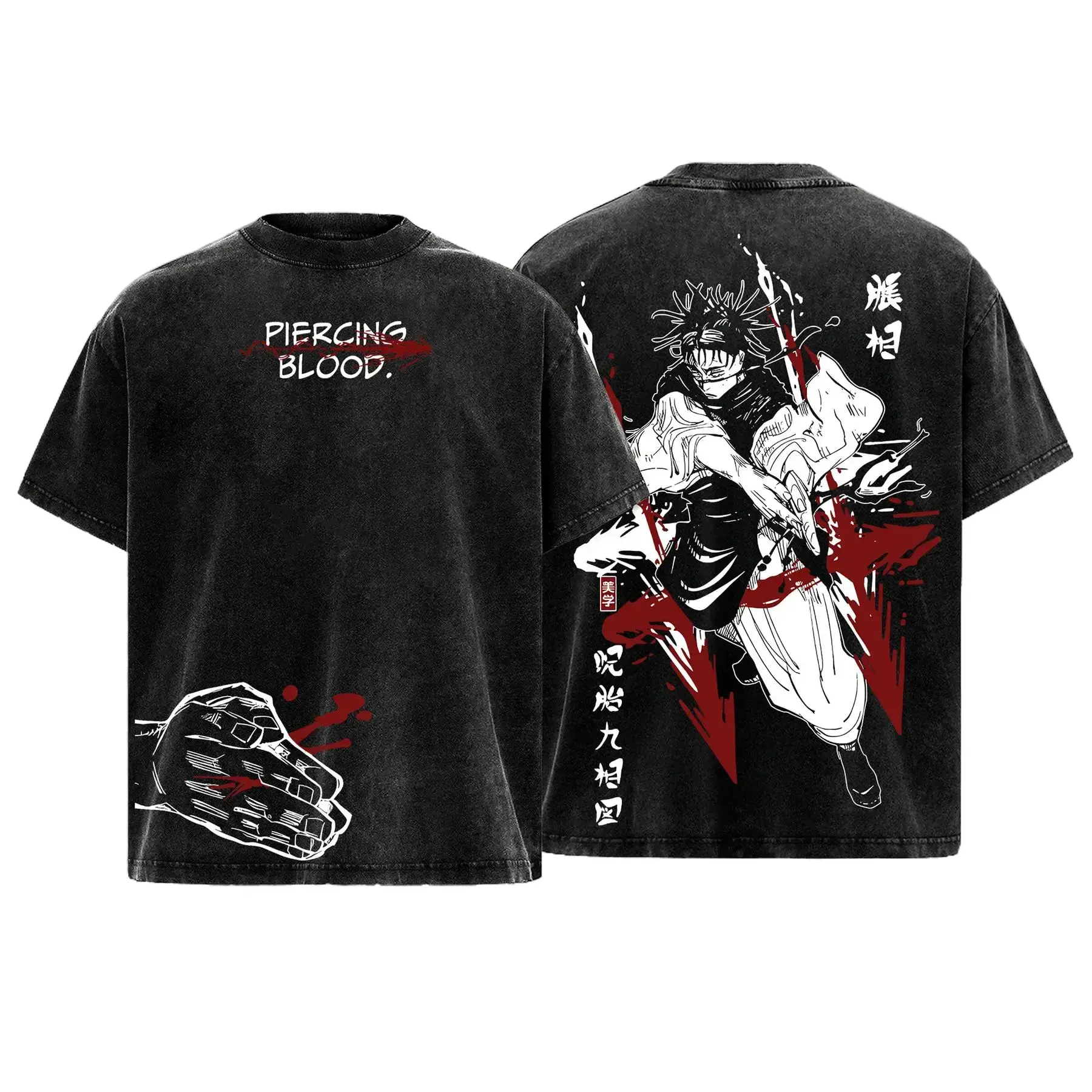 Men's Jujutsu Kaisen Choso Classic Soft Oversized Heavy Cotton Double-Printed Anime Graphic T-Shirt - Death Painting Womb Arc, Retro Unisex Shortsleeve Apparel Gift Top