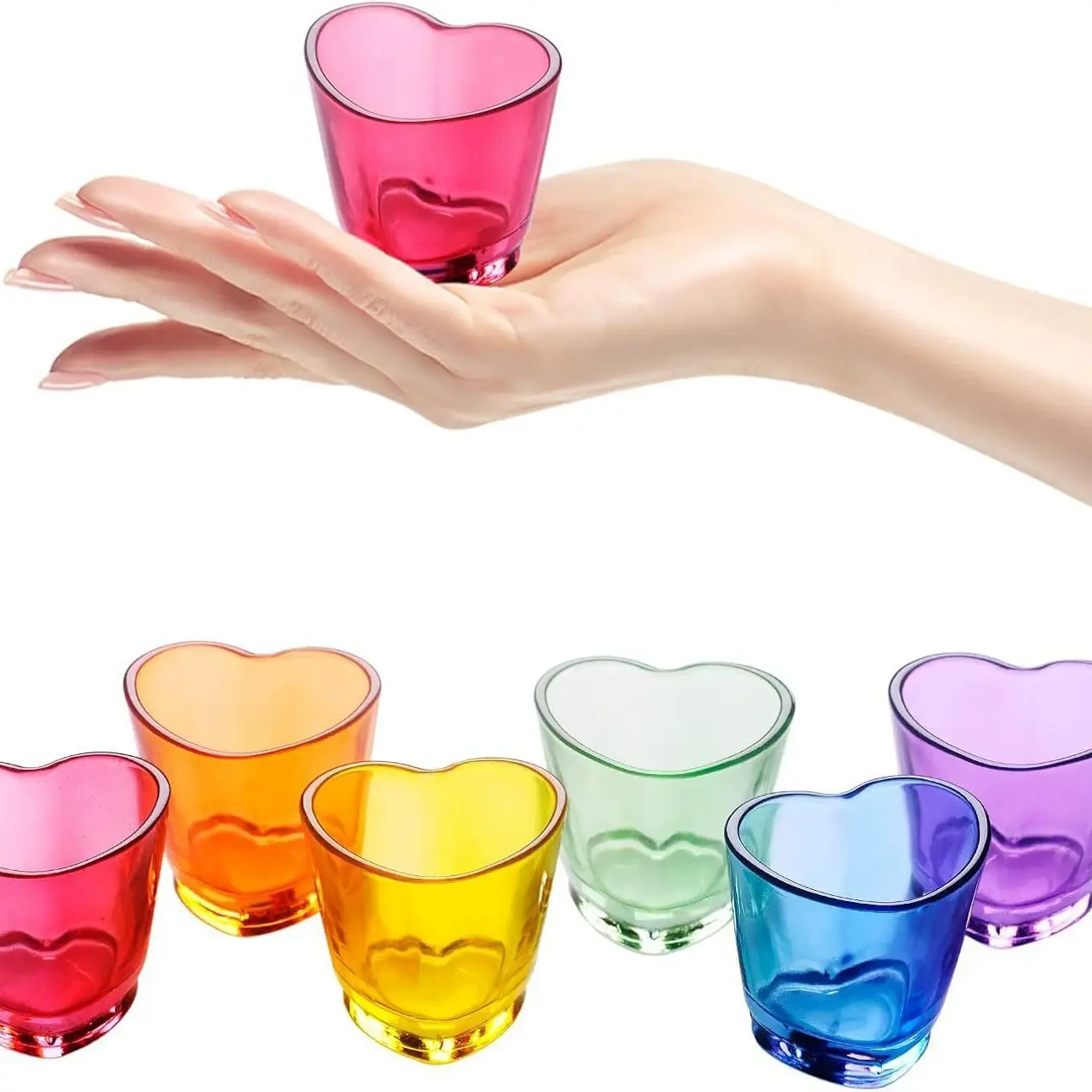 16 Pcs Heart Shaped Plastic Cups, 1.5 OZ Reusable Drinking Cup, 8 Colors Cute Mini Wine Glasses, Multipurpose Cups for Juice Cocktail Party Decor