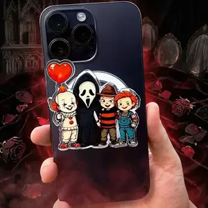 Horror Character Phone Grip, Spooky Villain Group Grip with Red Balloon, Creepy Cute Phone Holder for Halloween Fans