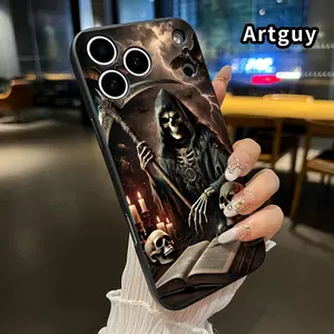 Straight Edge Phone Case for iPhone 17 15 Plus 16 Pro Max 14 13 12 11 XS XR Air mini Grim Reaper Pattern Drop Protection Shockproof Soft Silicone smartphone Cover