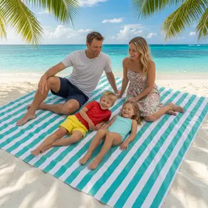 Beach Blanket with carrying bag, Waterproof & Sand-Repellent Beach Blanket with Umbrella Port for Outdoor Camping & Hiking, Oversized Mat for Beach Foldable Picnic Blankets