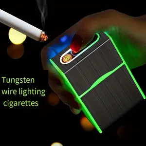 (For Short Cigarette) Luminous Cigarette Case with USB Rechargeable Lighter - Odor-Proof & Moisture-Proof Night Light, 20pc Capacity Holder, USB-Powered Ignition, Durable & Stylish Gift - Ideal for Nighttime Use & Outdoor Activities