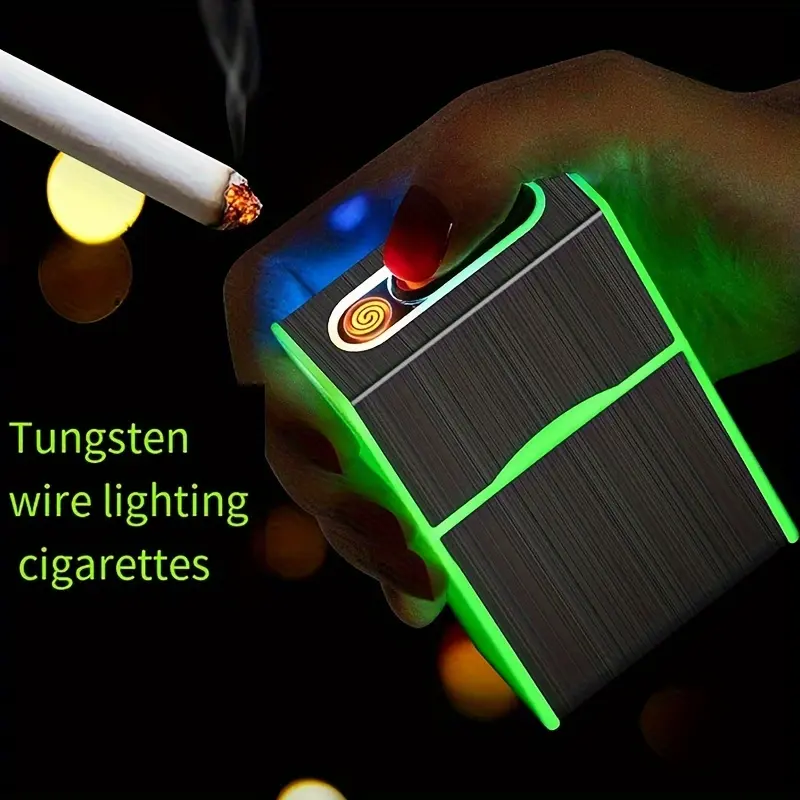 Luminous Cigarette Case with USB Electronic Lighter, 20pcs Capacity Holder for Outdoor Camping, Stylish LED Lighter Covers, Odor & Moisture-Proof for Short Cigarettes, Usb Recharge, Luminescent Glow