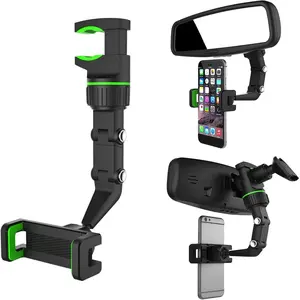 Universal 360 Degree Rotating Smartphone Car Mount, Adjustable Height, Compact Design, Stable Base, Mirror and Vent Installation, Cell Phone Car Mount, Car Cellphone Mount