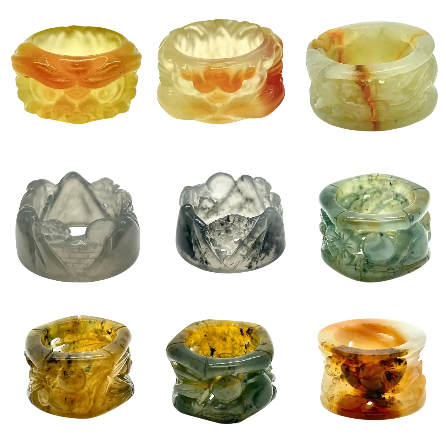 Size#8【B19-B27】Xiu Jade Dragon Carved Thumb Ring, Handmade Hollow Design Wide Band Ring,Vintage Chinese Dragon Jade Archer Ring, Natural Xiu Jade Carved Ring, Size 8, Unique Statement Jewelry